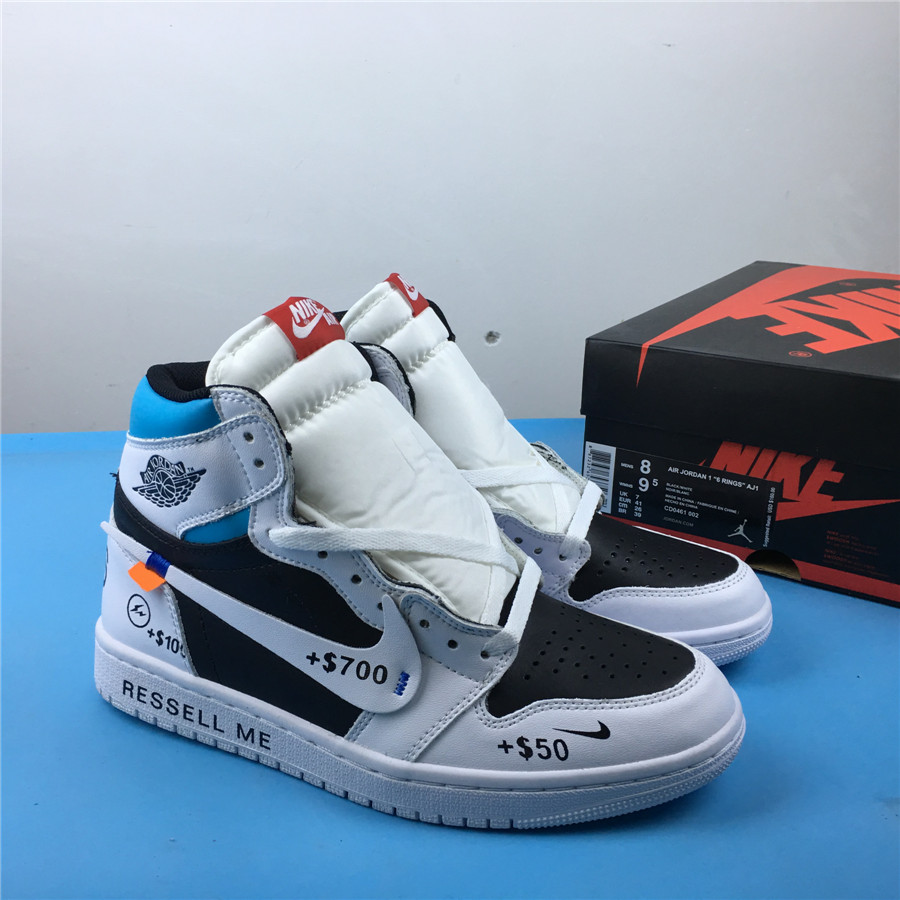 OFF-WHITE x Air Jordan 1 CD White Black Blue Shoes